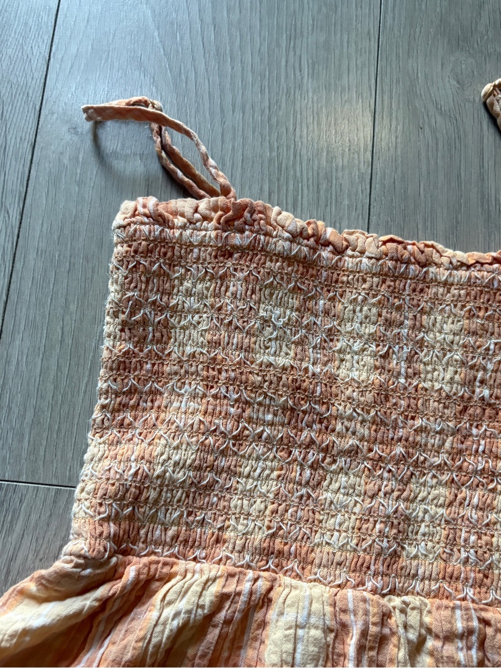 American Eagle Outfitters Peach & Cream Smocked Strap Dress - Picture 2 of 4